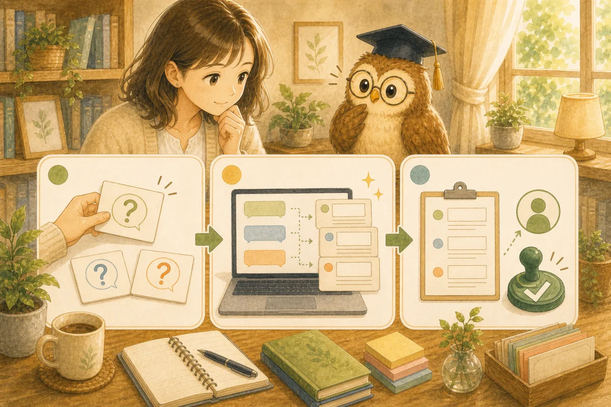 質問を集めるのは自分・ひな型はAI・配る前に責任者の確認、という今日のポイント