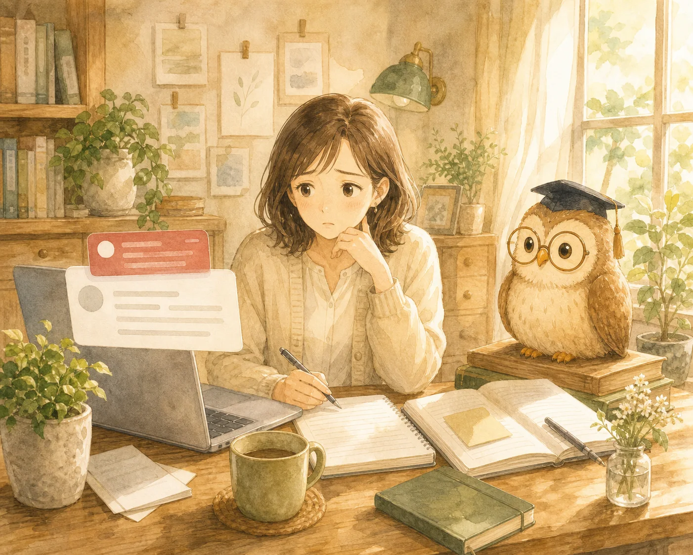 お叱りの連絡を前に、返信の言葉が見つからず固まっている主人公