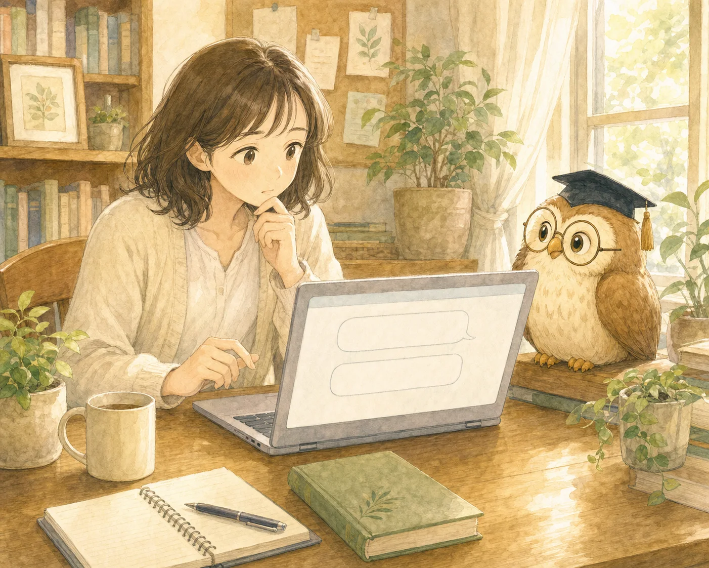 AIを使ってみたいけれど何から始めればいいか分からず迷っている主人公