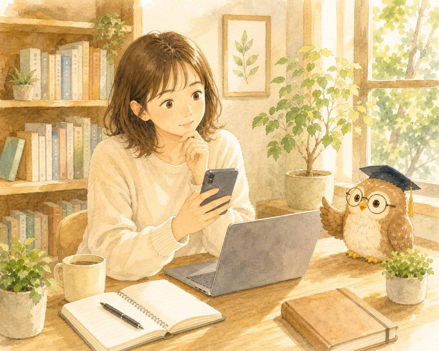 パソコンの小さな困りごとをAIに相談する主人公