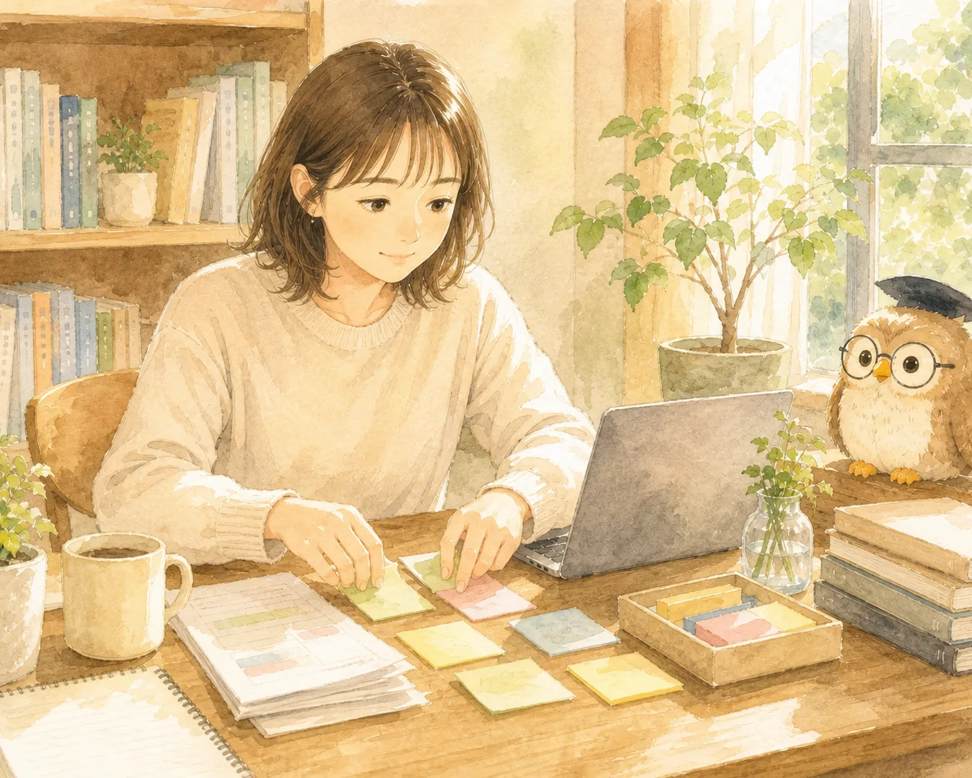 長い文章を整理しようとしている主人公